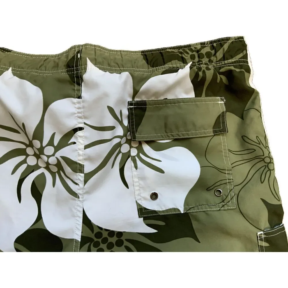 No Boundaries Green Floral Pattern Drawstring Board Shorts‎ Mens Size Large
